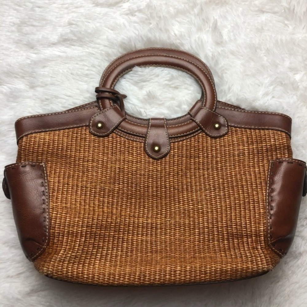 FOSSIL - Brown Leather & Woven Bag. EUC.